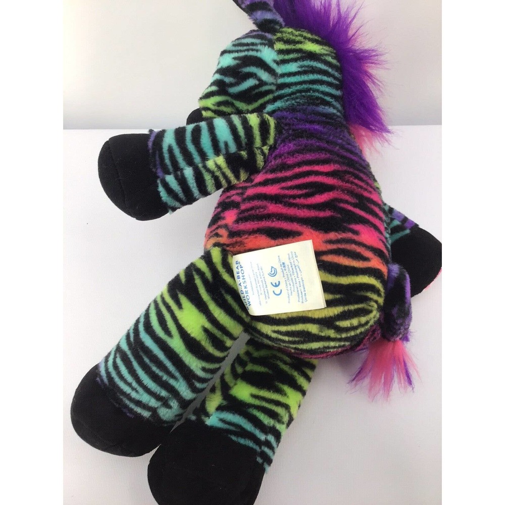 Build A Bear Rainbow Stripe Purple Pink Zebra Soft 17" Plush Toy Bear BABW - Picture 6 of 12